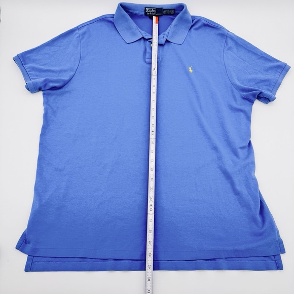 Vtg Ralph Lauren Polo Shirt XXL Blue Solid Short Yellow Pony Sleeve Mens Soft - Picture 8 of 8